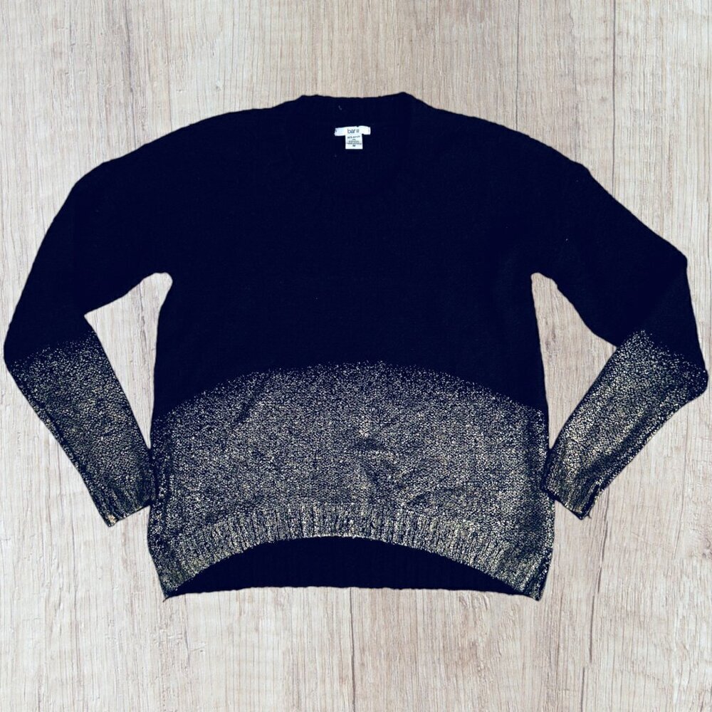 New BAR III Black Knit Gold Sweater Shimmer Sparkle Holiday Moscow 2 Womens M